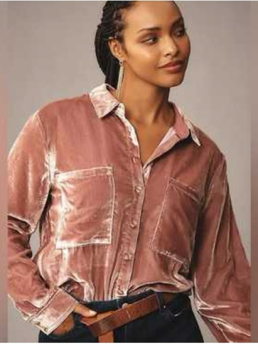Maeve by Anthropologie- Women’s Velvet Button-Down Shirt in Dusty Rose